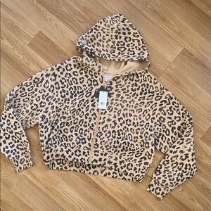NWT Grayson Threads The Label Leopard Print Cropped Zip Hoodie XL